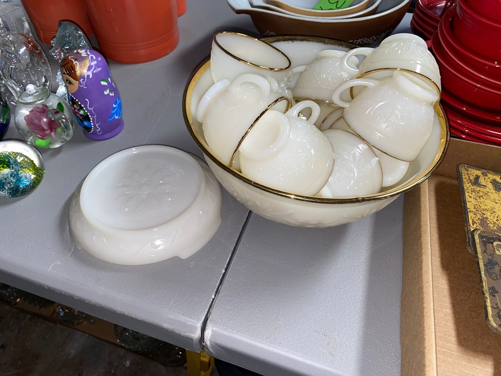 White glass punch bowl