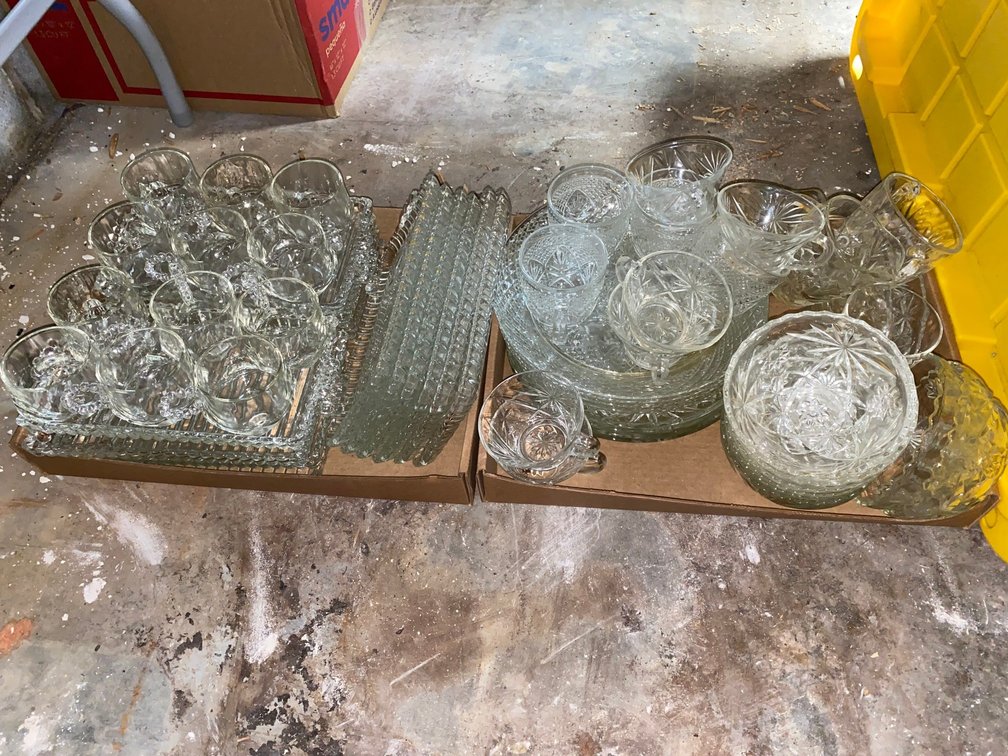 Cut glass teacups, serving trays