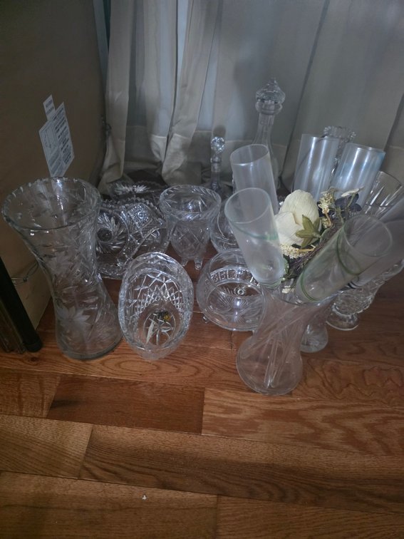 Crystal items including vases, glasses, and more
