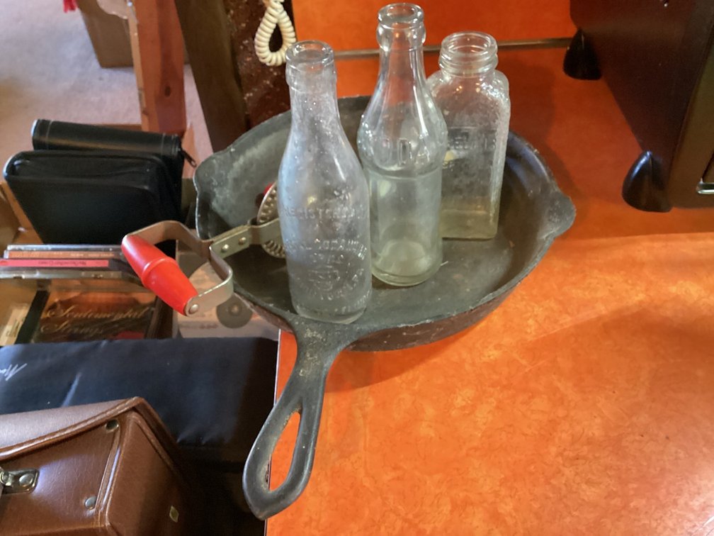 Cast Iron Skillet and Bottles