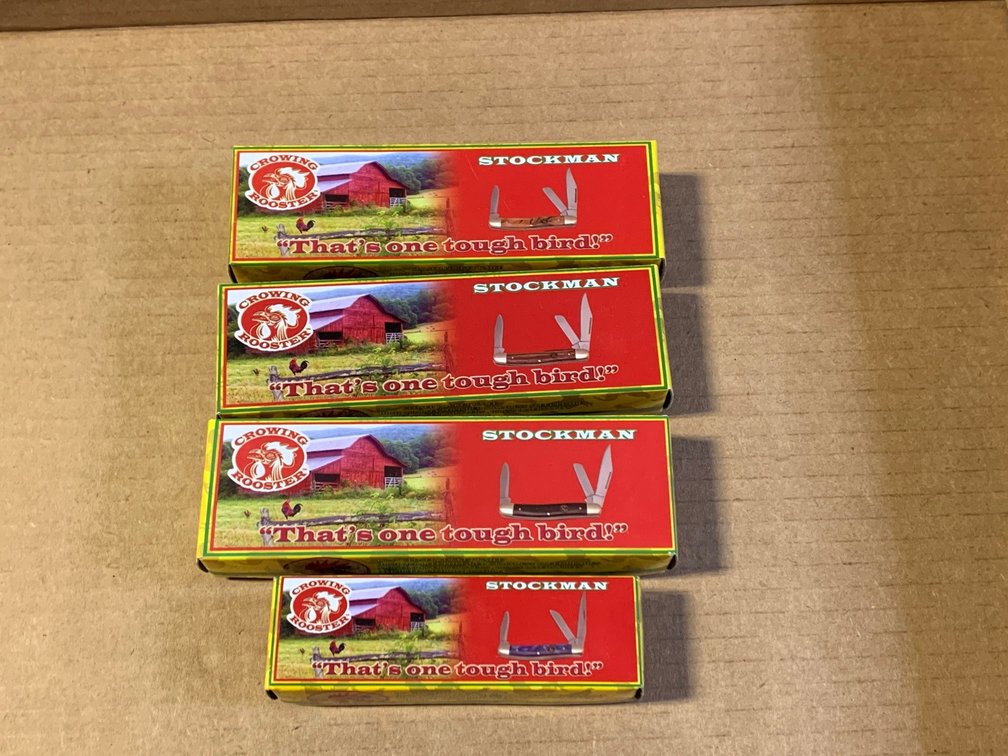 [58] Four Crowing Rooster Knives with Boxes