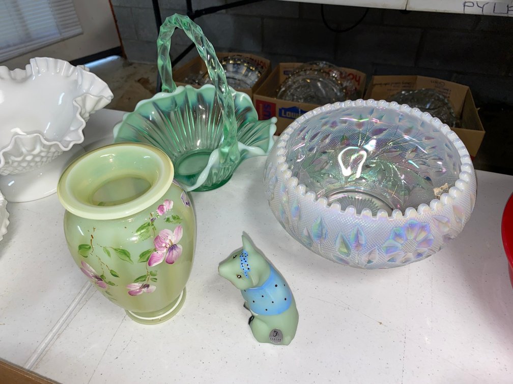 Fenton basket, bowl and bud vase