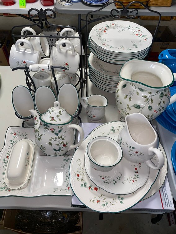 Pfaltzgraff serving pieces, coffee cups, plates and pitcher
