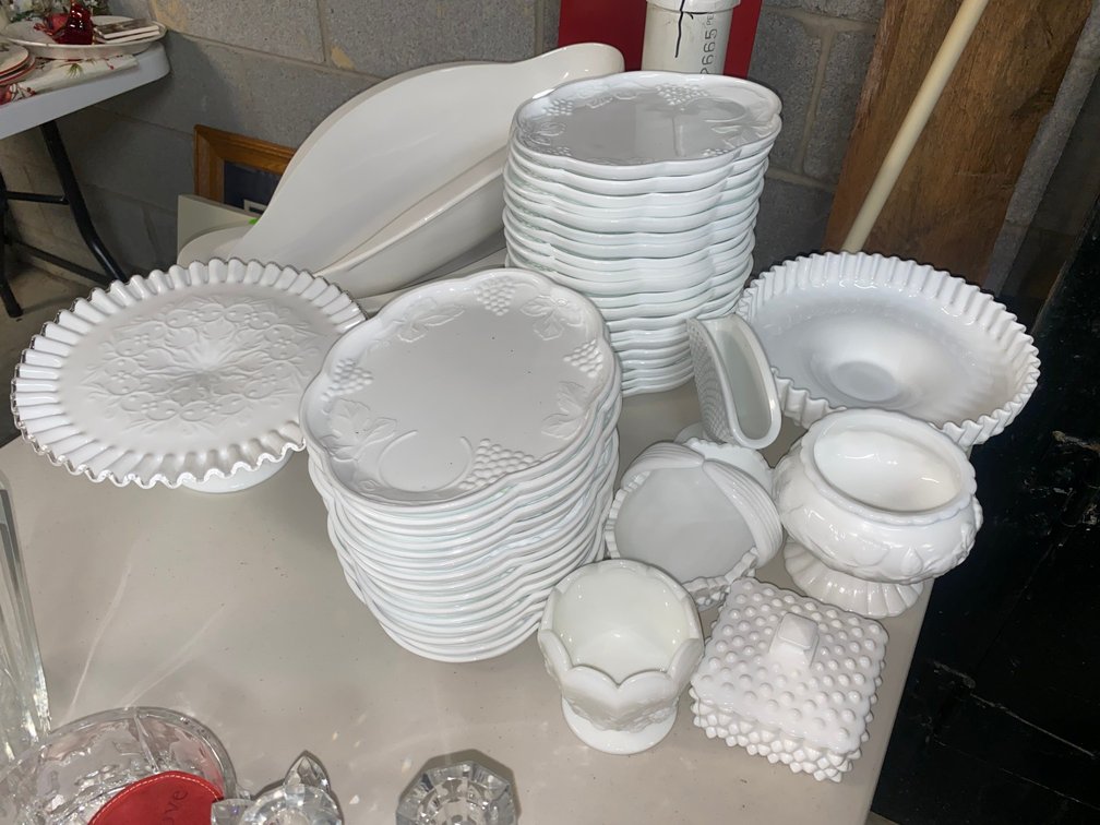 Milk glass serving plates