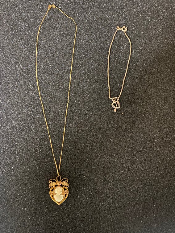 Gold necklace and pendant-also a Sterling ankle bracelet made in Italy