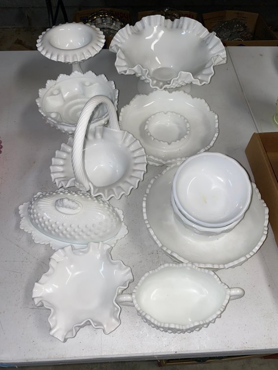 White milk glass Fenton-some Hobnail