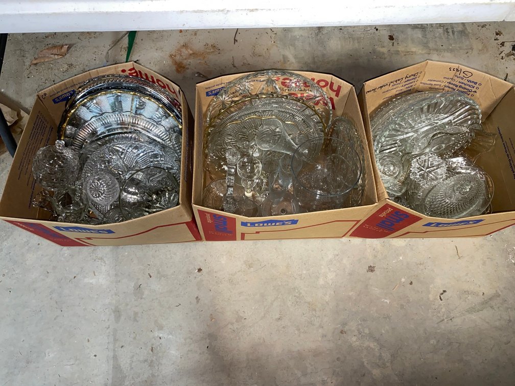 Clear glass serving trays and other serving pieces