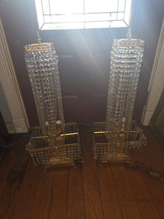 Pair of Victorian Style Cystal Parlor Lamps