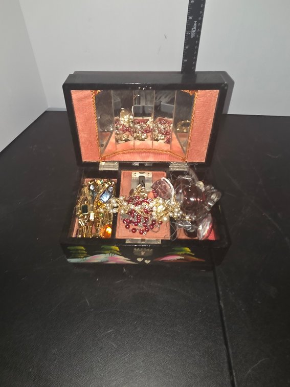 Decorated Jewlery Box and Contents