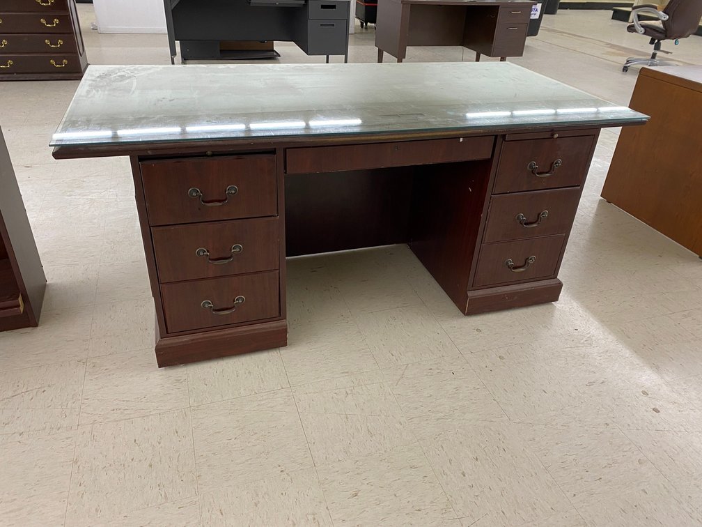 Wooden Desk with Glass Topper
