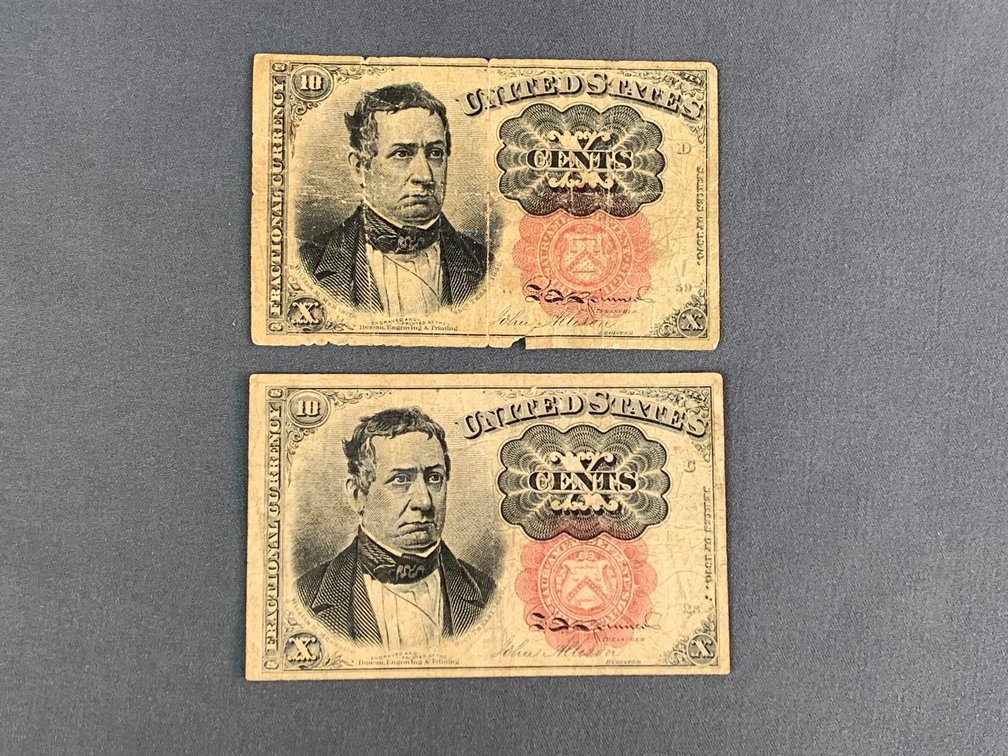 (2) 1874 10-cent Fractional Currency Notes