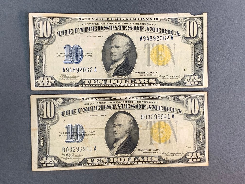 (2) 1934A $10 Silver Certificates