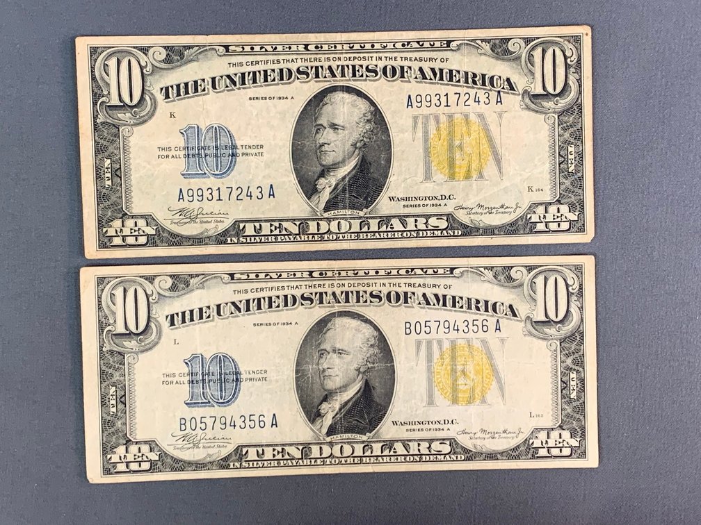 (2) 1934A $10 Silver Certificates