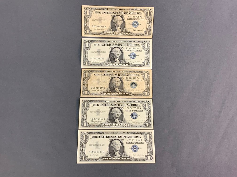 (5) 1957 $1 Silver Certificates
