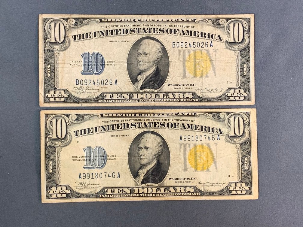 (2) 1934A $10 Silver Certificates