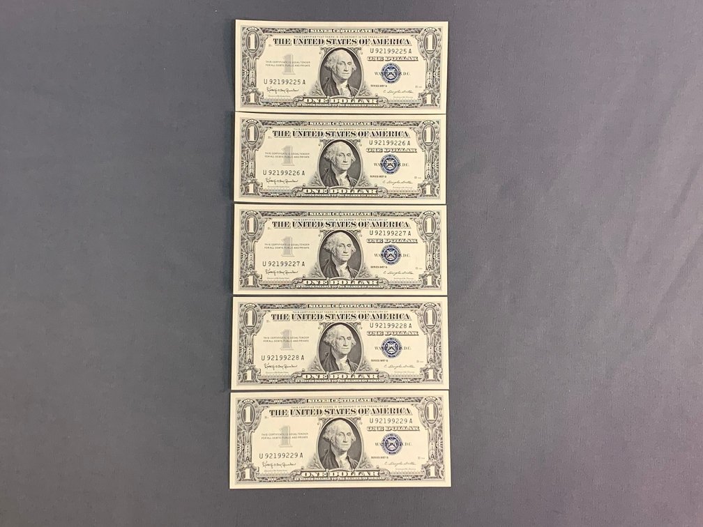 (5) 1957B $1 Silver Certificates