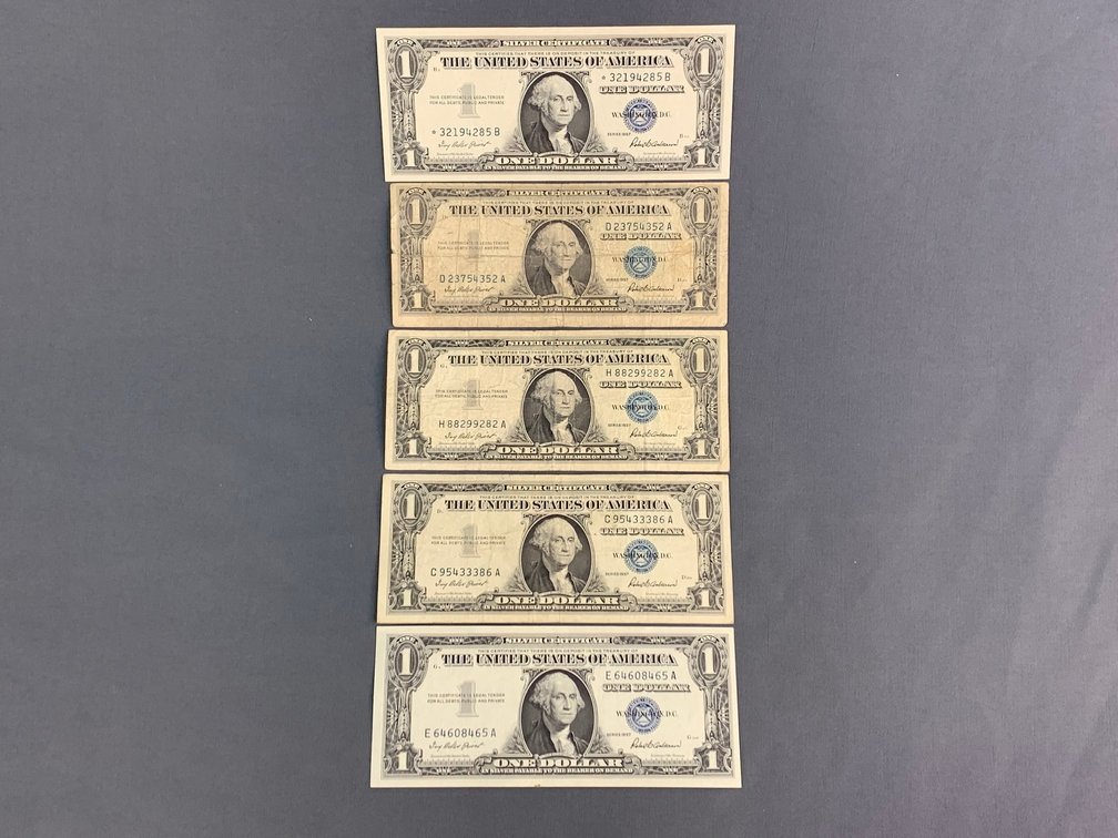 (5) 1957 $1 Silver Certificates