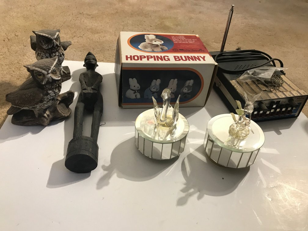 Vintage scanner, trinket boxes, owl figurines and more