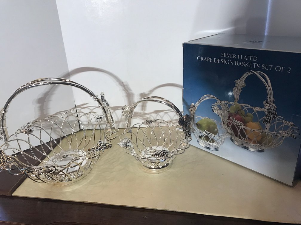 Silver plate grape design baskets