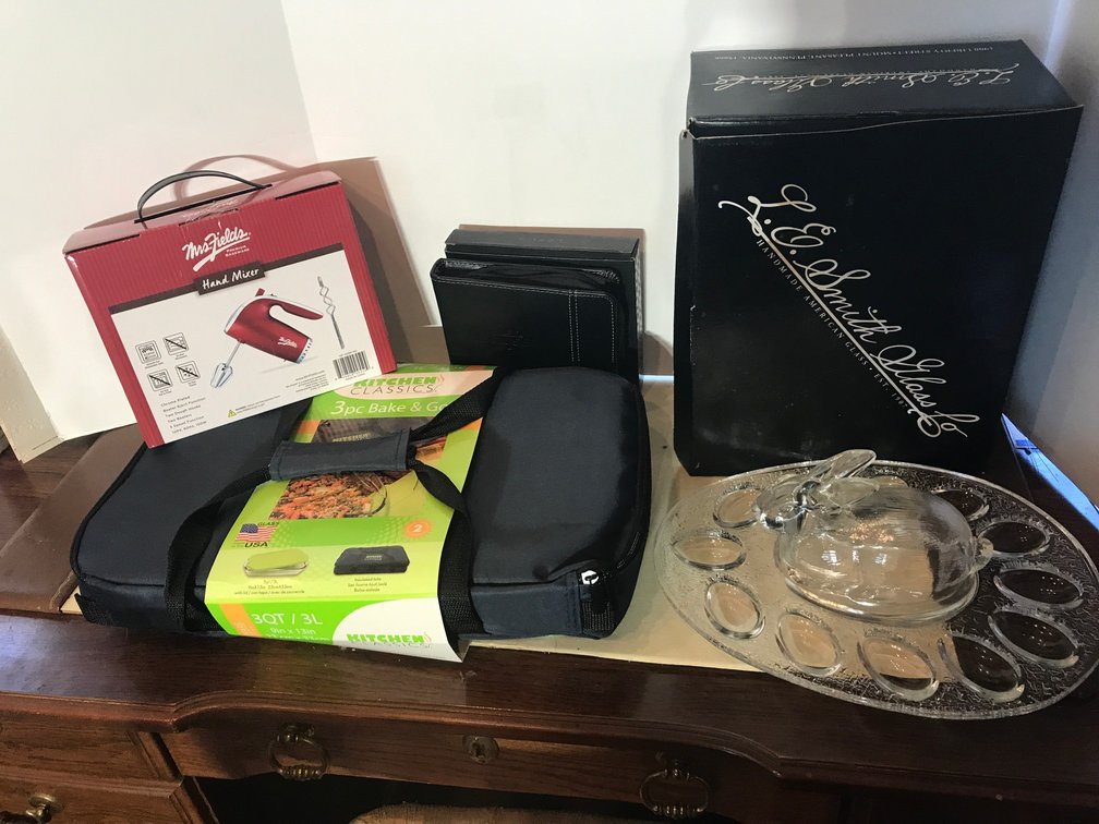 Egg tray, Smith glass, Bake and Go set, Mrs. Fields mixer
