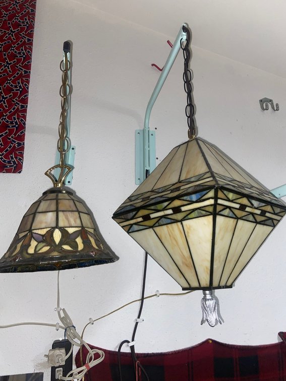 2 Stained Glass Pendant Lamps - Geometric & Floral