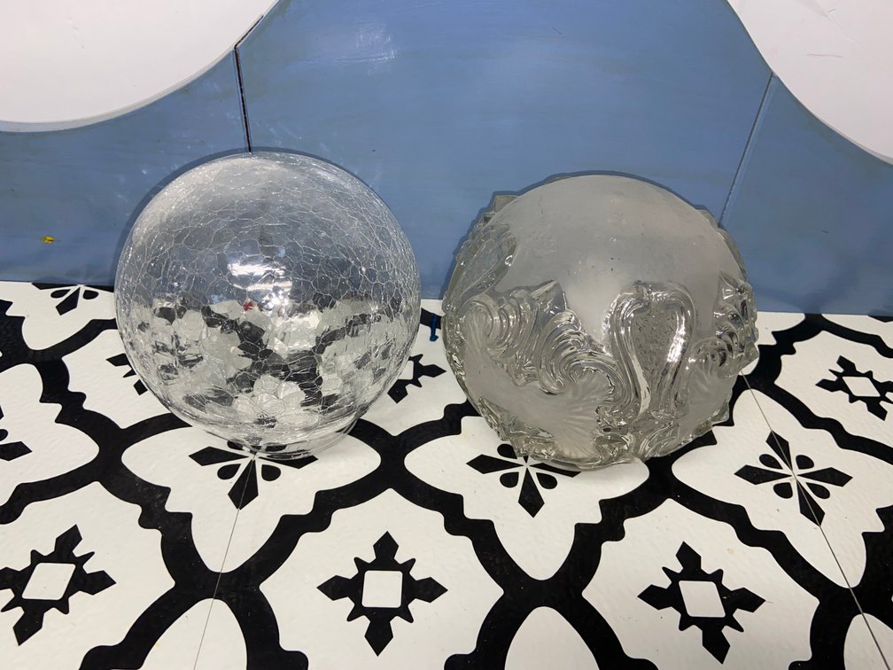 2 Glass Globe Lamp Shades - Crackle & Frosted
