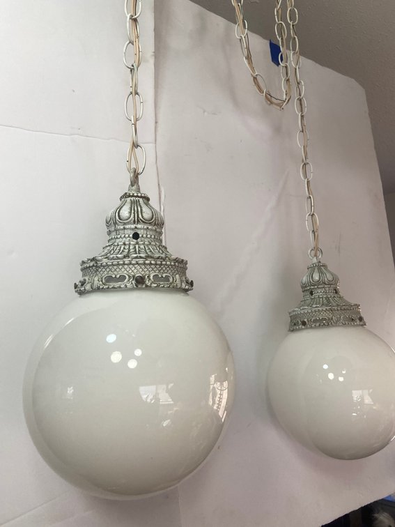 1 Double Swag Pendant Lamp - Milk Glass Globes
