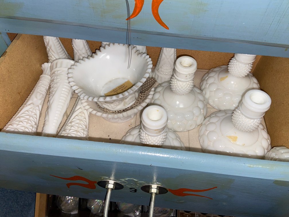 13-Piece Milk Glass Set - Hobnail & Diamond