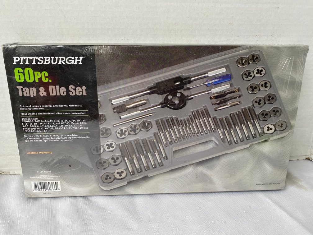 Pittsburgh 60 piece tap and die set, standard and metric