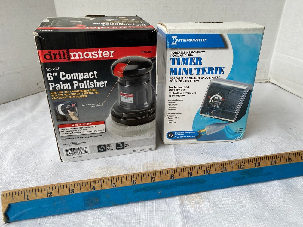 Drill Master 6" compact palm polisher, portable heavy duty pool and spa timer