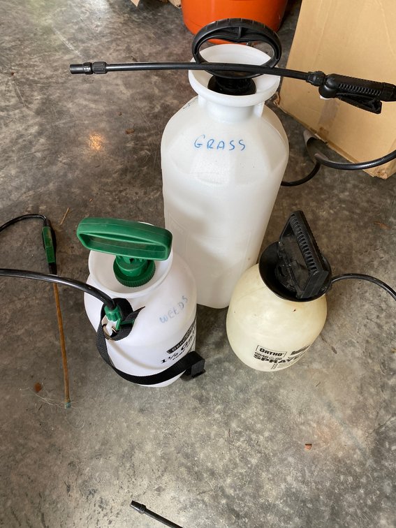 3 Pump sprayers, Grab-n-Go 1 gallon, Ground Works 1 1/2 gallon, Sure Spray 3 gallon