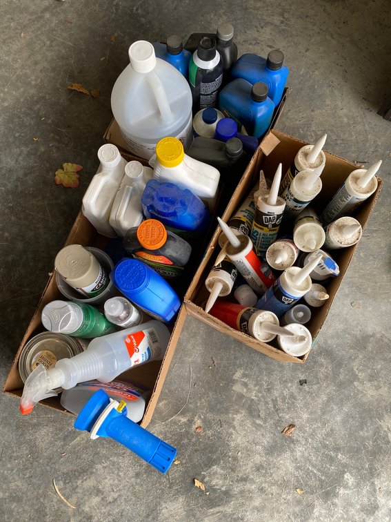 Caulking tubes, weed killer, motor oil