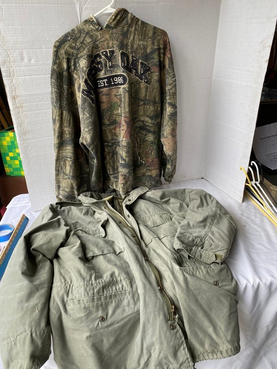 Army field jacket with liner, Mossy Oak pull over hoodie-does have wear