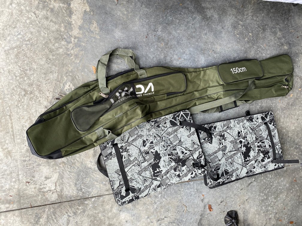 Professional fishing tackle soft case and 2 hunting seat cushions