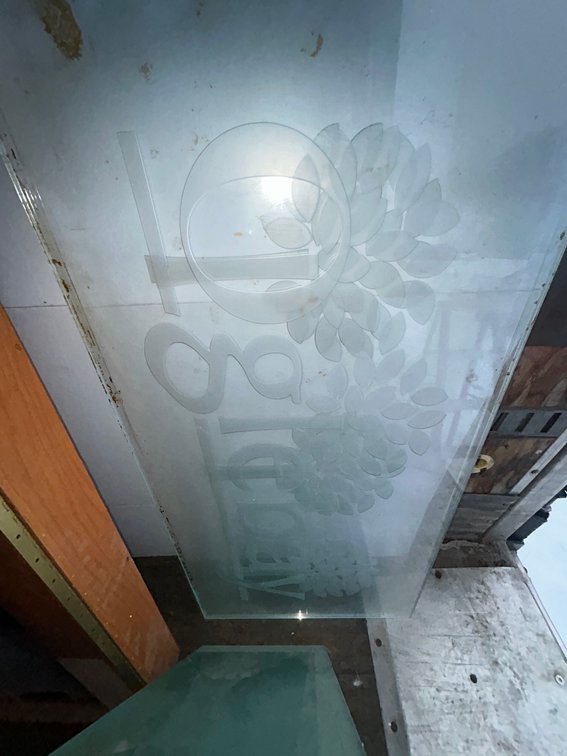 Etched glass Oglebay sign