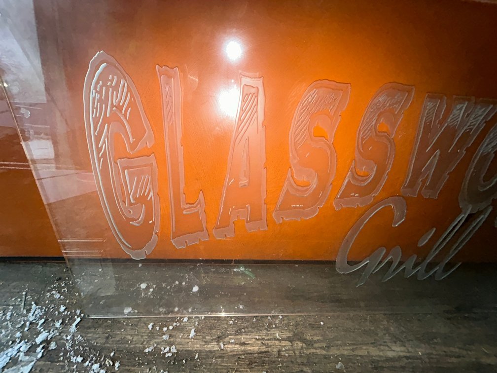 Etched glass sign
