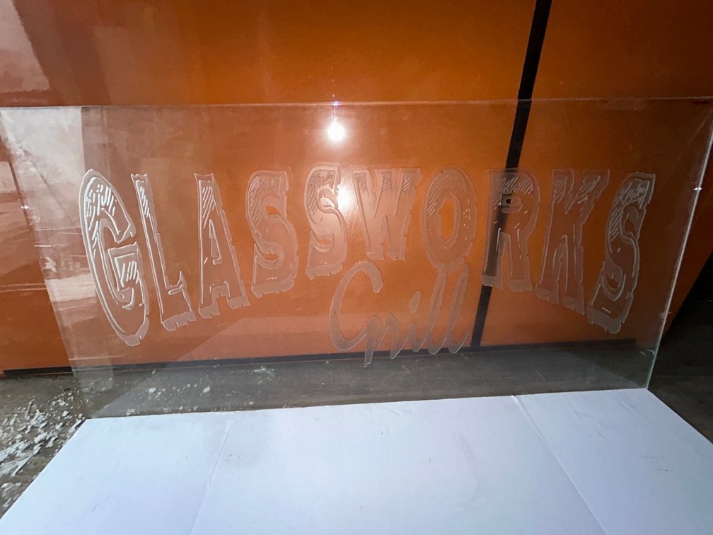 Etched glass sign