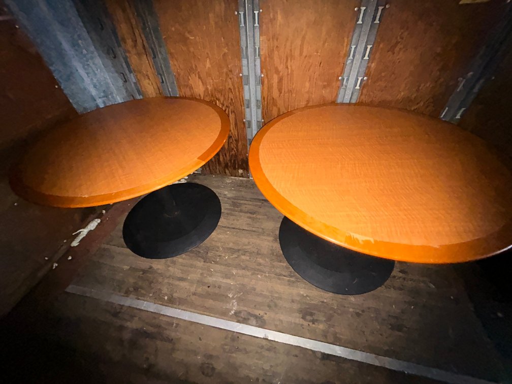 2 Round pedestal tables