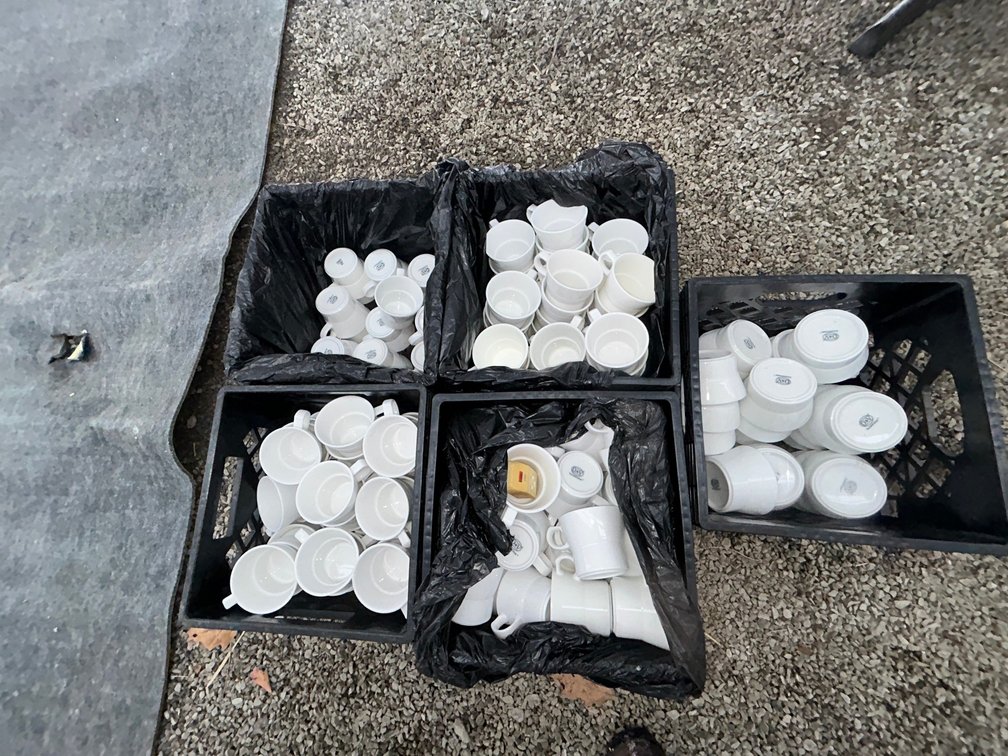 5 Crates of assorted dishes