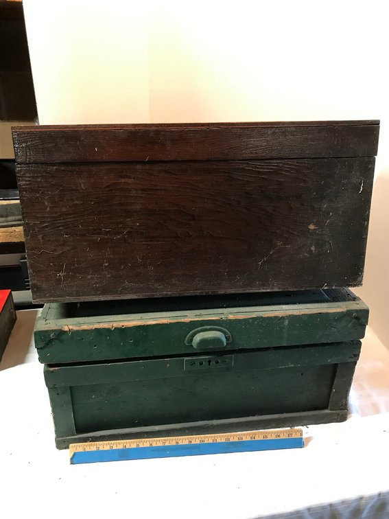 2 Early wooden carpenter's boxes