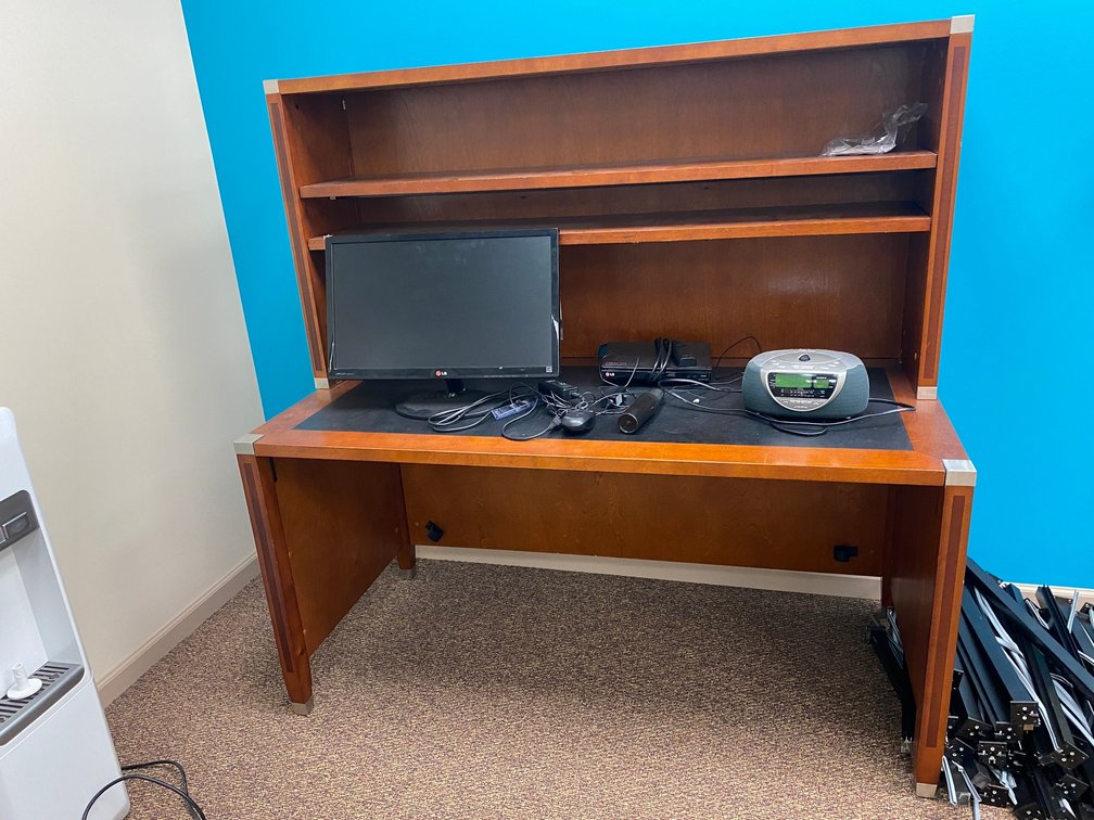 Desk, Monitor, DVD Player, Radio