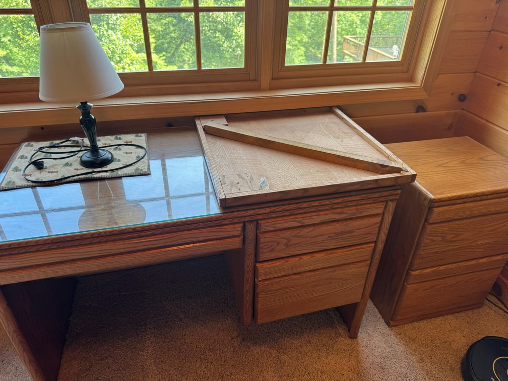 Wooden work desk and cabinet