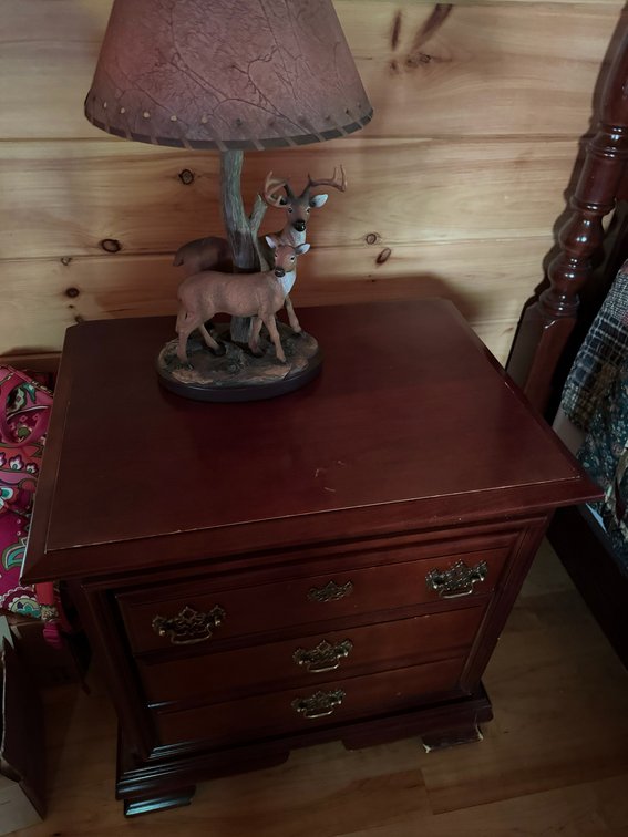 Wooden night stand with lamp