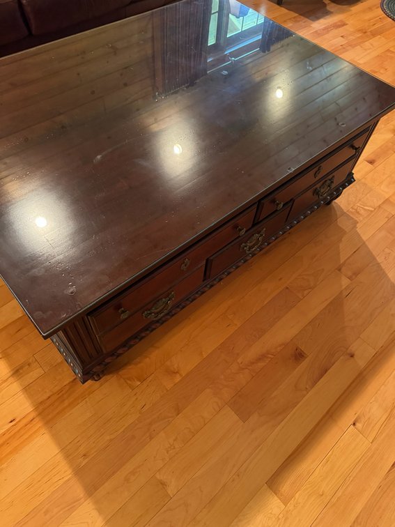 Mahogany coffee table with glass top