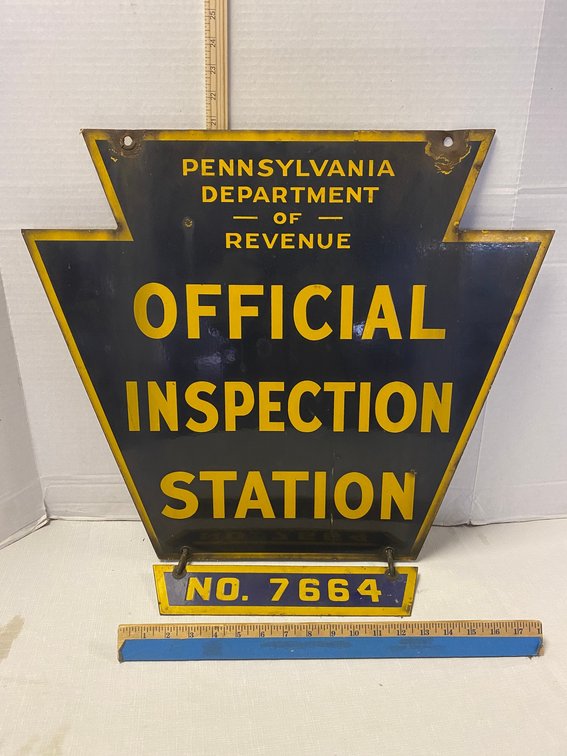 Vintage Double Sided Pennsylvania Dept. of Revenue Official Inspection Station Sign