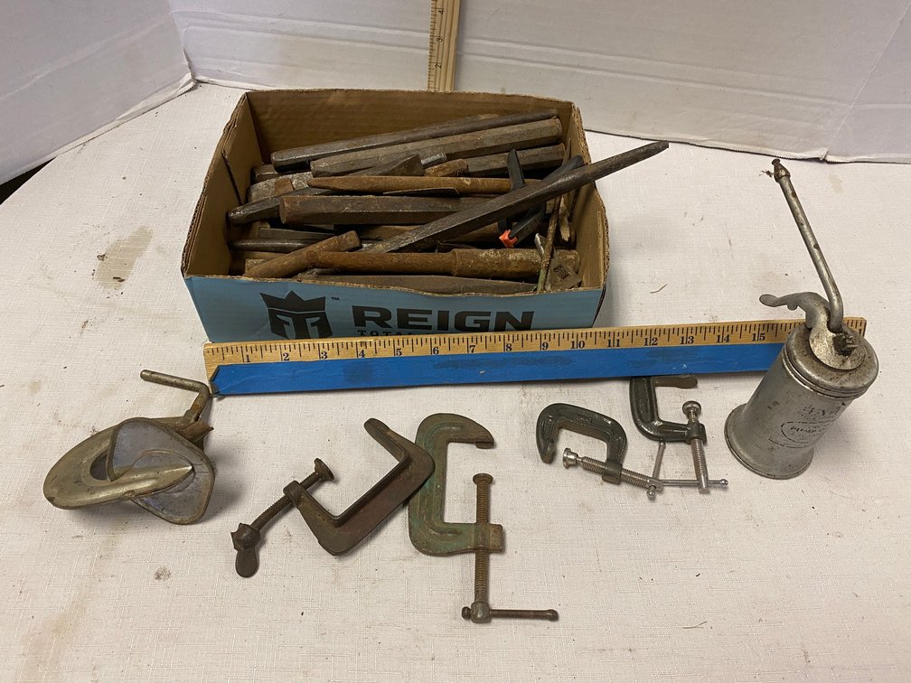 Chisels, Punches, Small C-Clamps, Oil Can