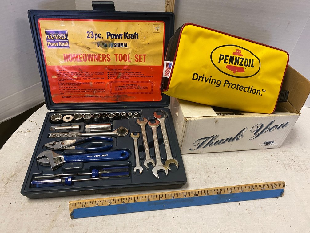 Pennzoil Road Side Emergency Thank You Kit, Montgomery Ward Tool Set