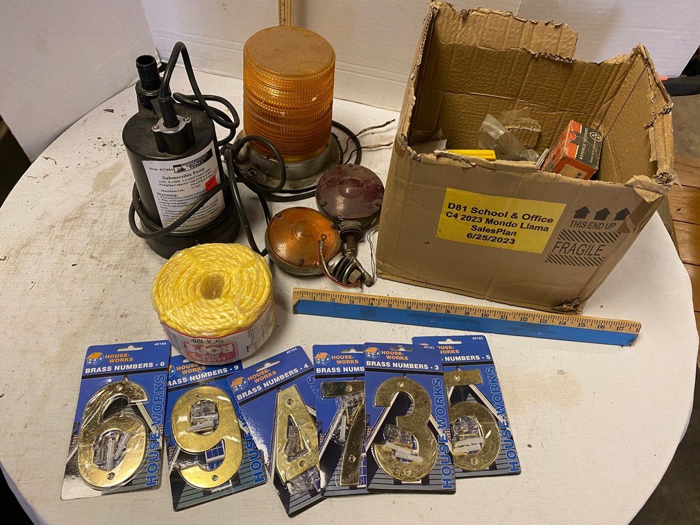 Submersible Pump 115 Volt, Rope, Strobe Light, Brass Numbers, Hardware