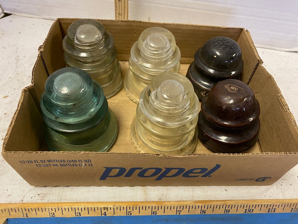 4- Glass Insulators, 2-Porcelain insulators