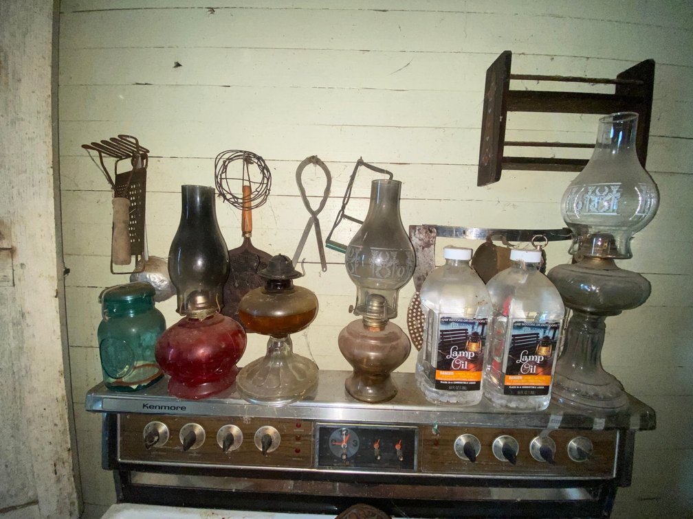 Oil Lamps, Lamp Oil, Blue Mason Jar, other Antique Items